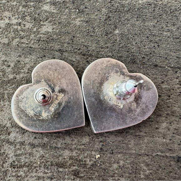 Southwestern Inspired Sterling Silver and Lapis Heart Earrings - Post Style - Picture 8 of 14